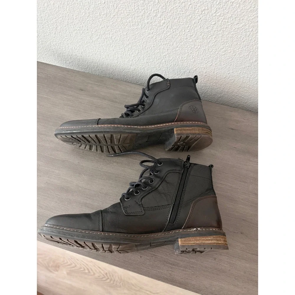 Bullboxer Mens Black Leather Cap Toe Lace Up Side Zip Ankle Boots Portugal US 8
